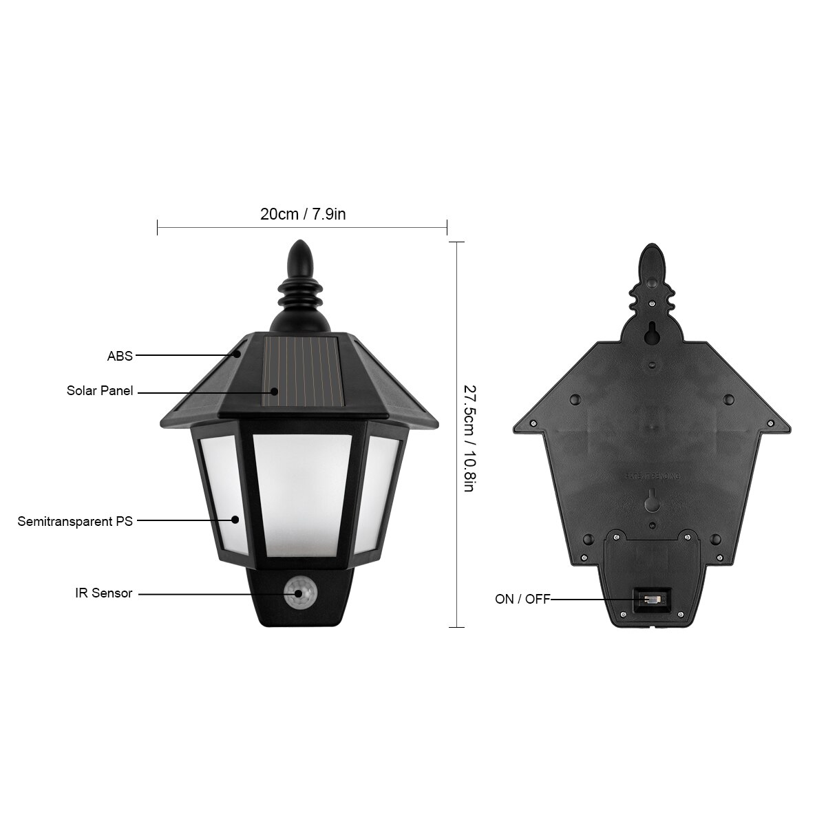 Solar hexagon led vegglampe led solar lys vanntett belysning utendørs lys veivegg lys hvit lys vintage stil