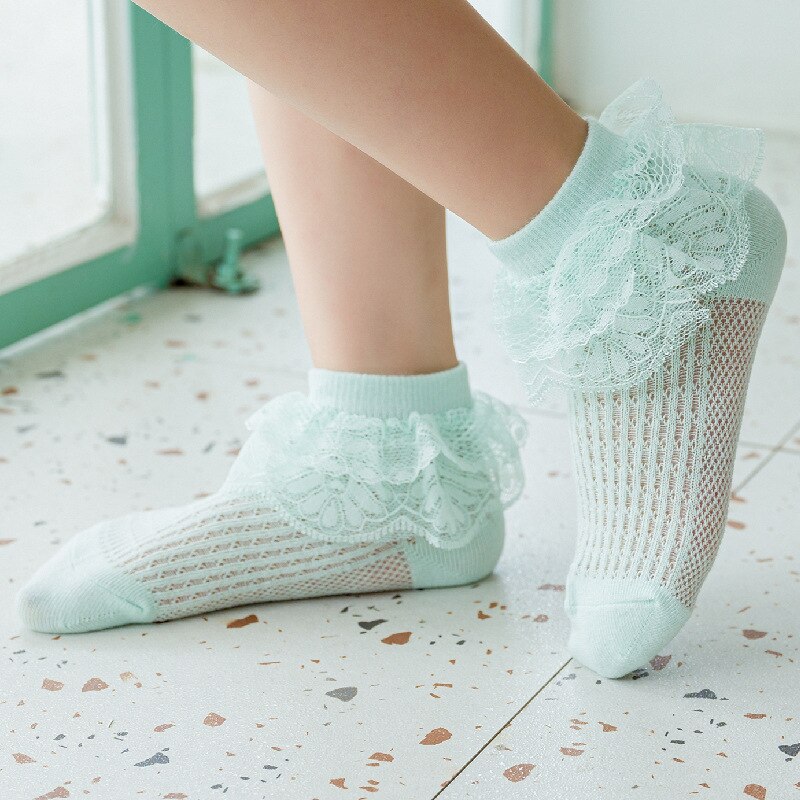 Chaussettes d'été en maille pour bébés filles, de chaussettes courtes en coton respirantes à volants en dentelle à fleurs