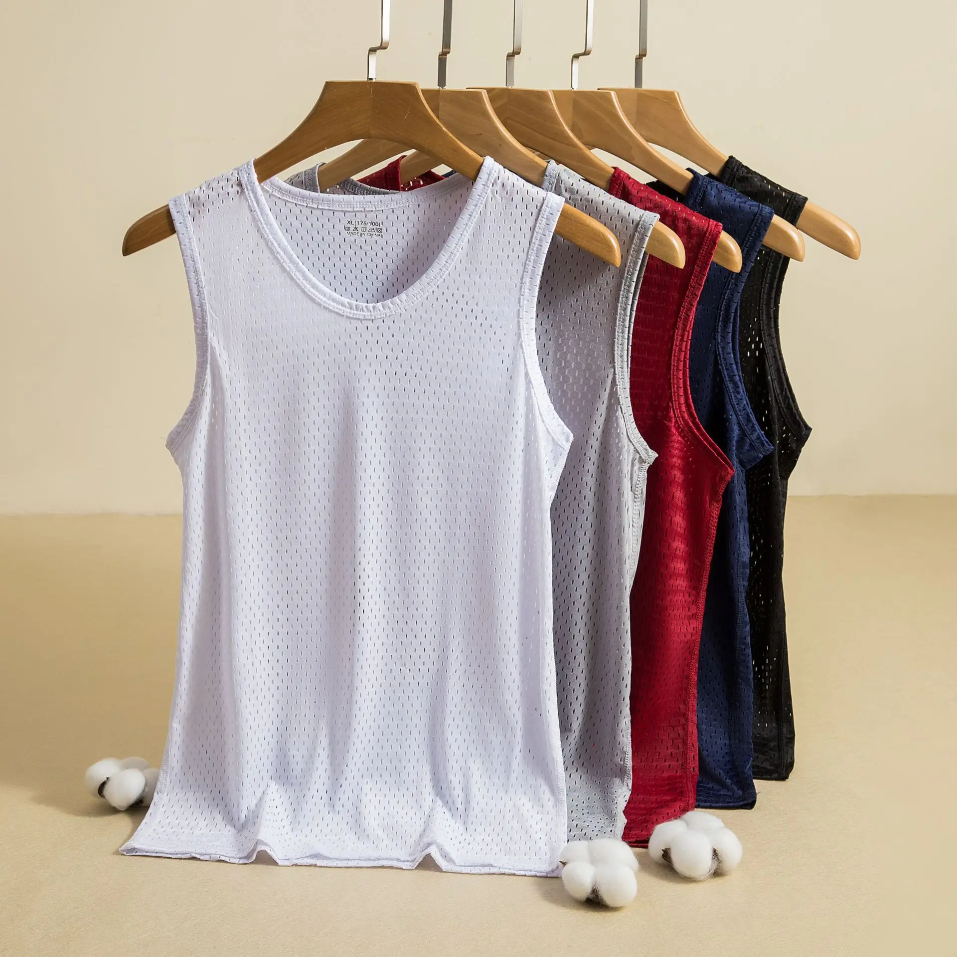 Chaleco de malla para hombre, camisetas sin mangas de culturismo de secado rápido de seda helada, chaleco estrecho sin mangas para Fitness, camisetas deportivas informales para Fitness