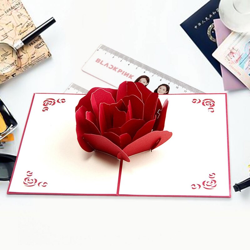 3D Rose Flower Pop-Up Card for Valentines Mothers Day Anniversary Wife Birthday Greeting Cards
