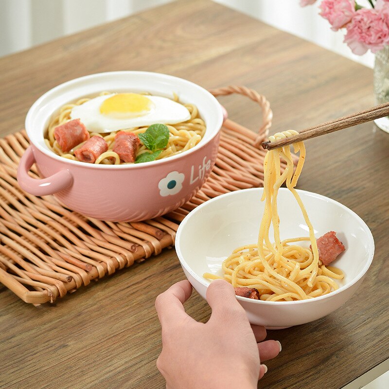 Cuencos de cerámica con tapa de dibujos animados japoneses, cuencos con tapa de oso Panda, gato, cerdo, fideos, Ramen, fruta, ensalada, sopa, bandeja, novedad