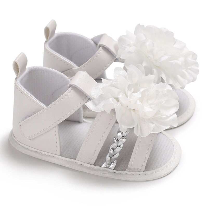 Sandalias de bebé de verano, sandalias de punto con flores grandes para niñas, zapatos de cuna suaves, zapatos de playa a la para niños: White / 7-12 meses