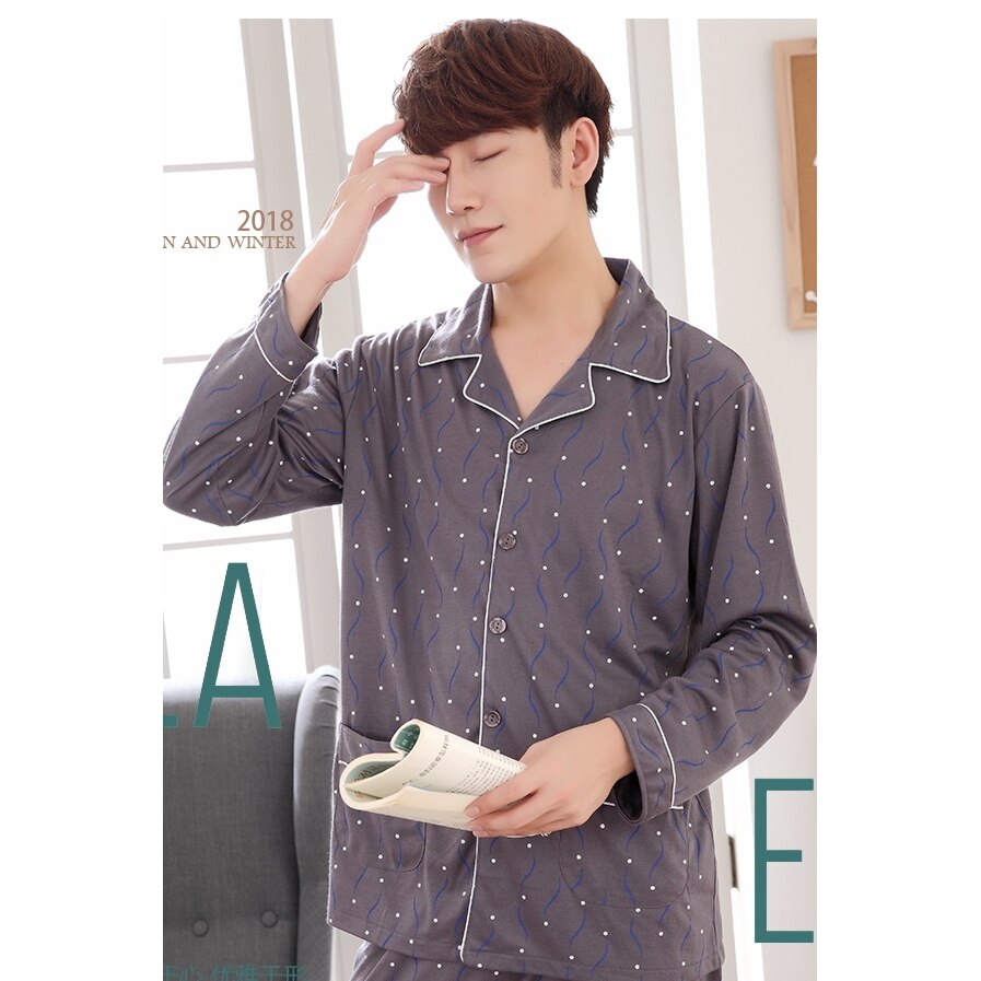 Mænd tøj mand pyjamas sæt bomuld langærmet koreansk nattøj mandlige hjemmetøj