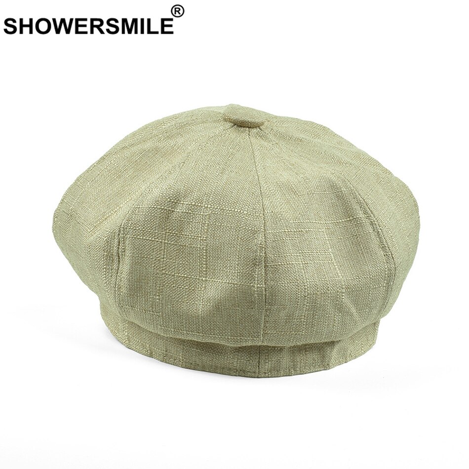 SHOWERSMILE kobiety modne czapki bawełniana pościel letnia czapka gazeciarza kobieta moda solidna czapka gazeciarza Gatsby piekarz chłopiec czapka czarny beżowy