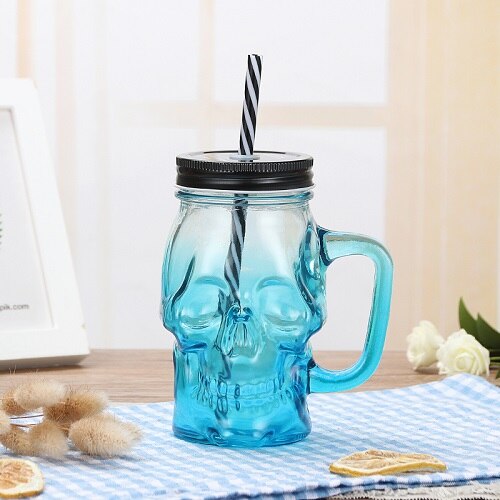 Creatieve Schedel Gradiënt Cup Multicolor Transparante Vodka Wijn Glas Whisky Bedekt Sap Stro Drink Cup Bar Tool Water Cup: blue