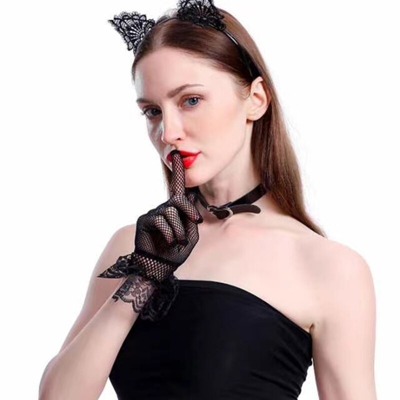 Women Summer Uv-proof Sun Protection Driving Gloves Bridal Mesh Fishnet Lace Flower Gloves Mittens Full Finger Hand Sleeve 2022