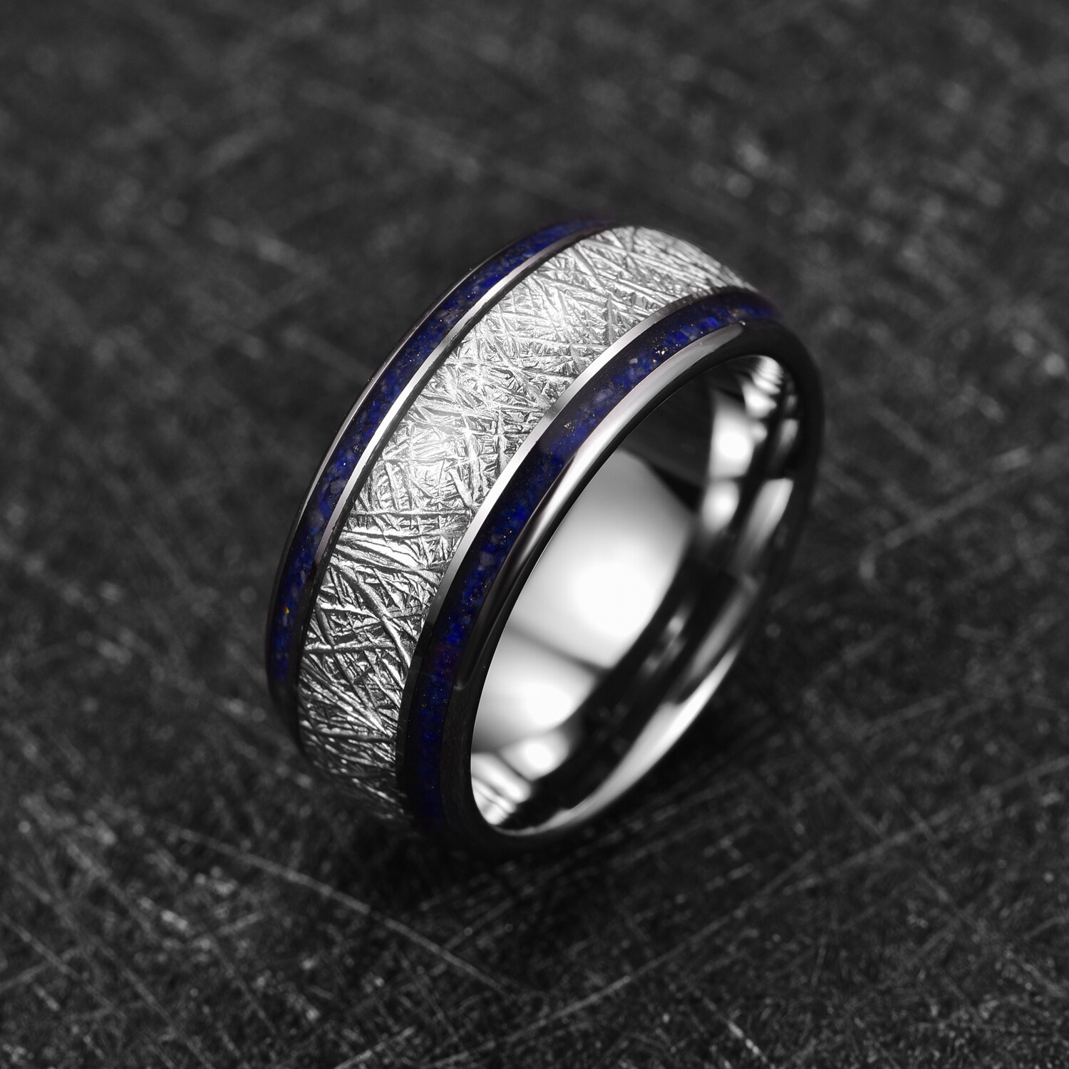 8mm jäljitelmä meteoriitti lapis lazuli volframikarbidi sormus miesten #39 aaa