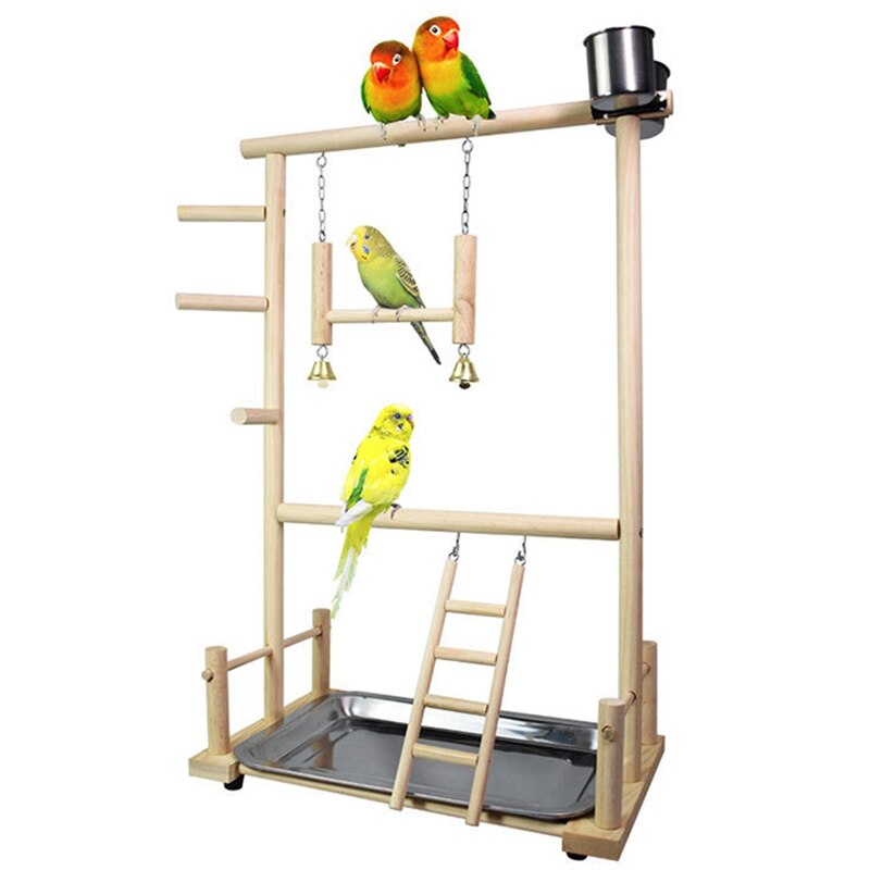 Papegaaien Speeltuin, Natuurlijke Houten Papegaai Baars Gym Play Stand Parkiet Ladders Met Feeder Kopjes En Speelgoed Oefening Spelen