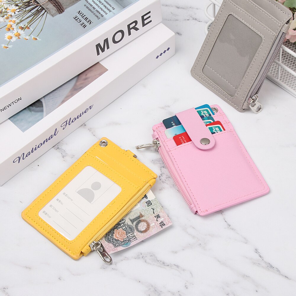 Draagbare Lederen Zaken ID Card Kaarthouder Tentoonstelling Kaarthouder Credit Badge Houder Portemonnee Portemonnee Sleutelhanger