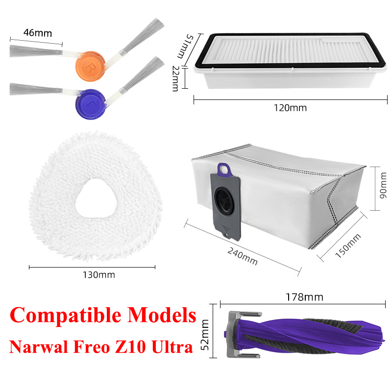 Reserveonderdelen voor (Narwal Freo Z10 Ultra / YJCC025) robotstofzuiger: hoofdborstel, HEPA-filter, dweil, stofzak, accessoires