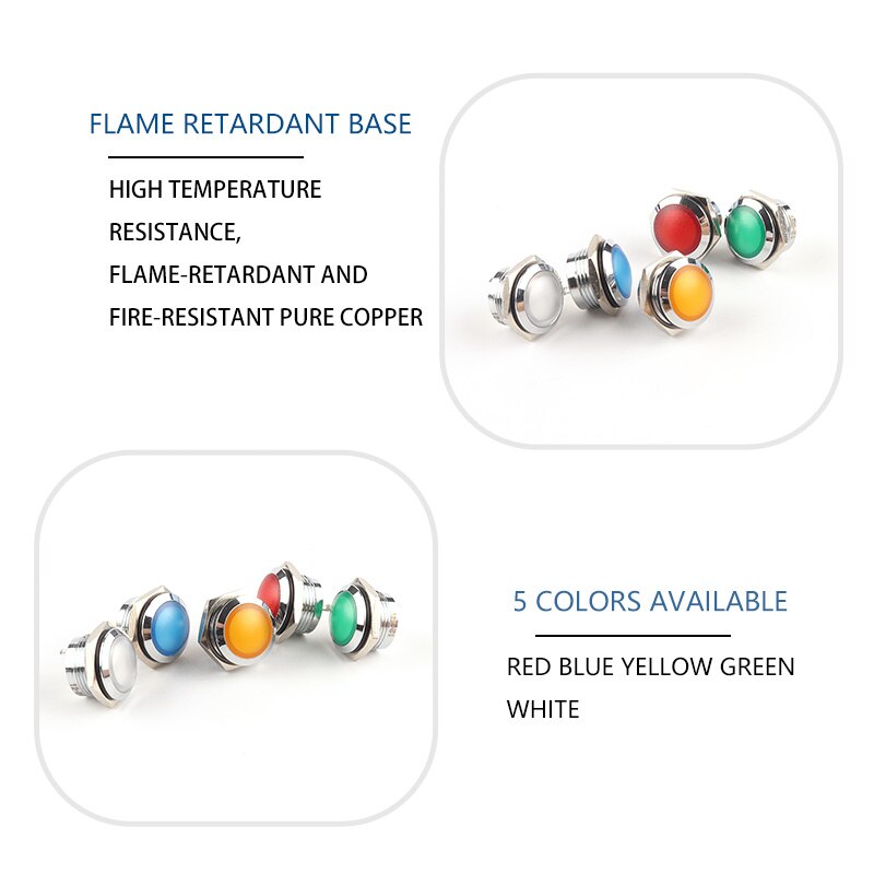 16mm Metal indicator light no wire Soldering Pin 3V 6V 12V 24V 110V 220V indication waterproof power Signal lamp LED