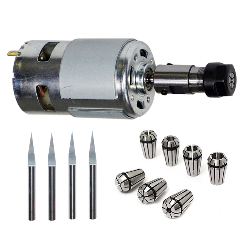 1Pc 775 Dc Motor 12-36V Kogellager Spindel Motor ER11 5Mm Verlengstuk Vleesmes cnc ER11 Spring Collet Chuck Motor Set