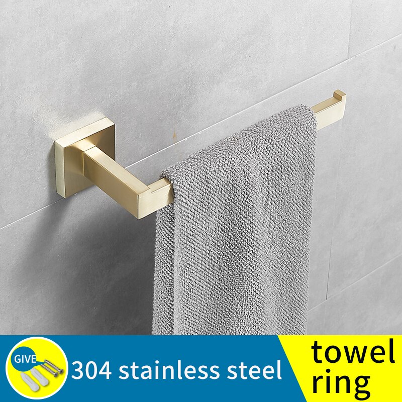 Håndklædeholder til badeværelset rustfrit stål gyldent vægmonteret håndklædestativ toiletpapirholder tøjkrog håndklæde firkantet ring: Håndklæde ring