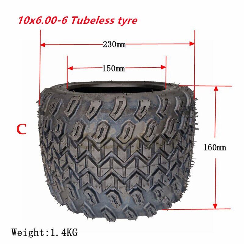 tubeless tire 10*6.00-5.5 tire motorcycle vacuum Road electric scooter motor tube 10 inch widened tire 10x6.00-5.5: 15 CM 10X6.00-6