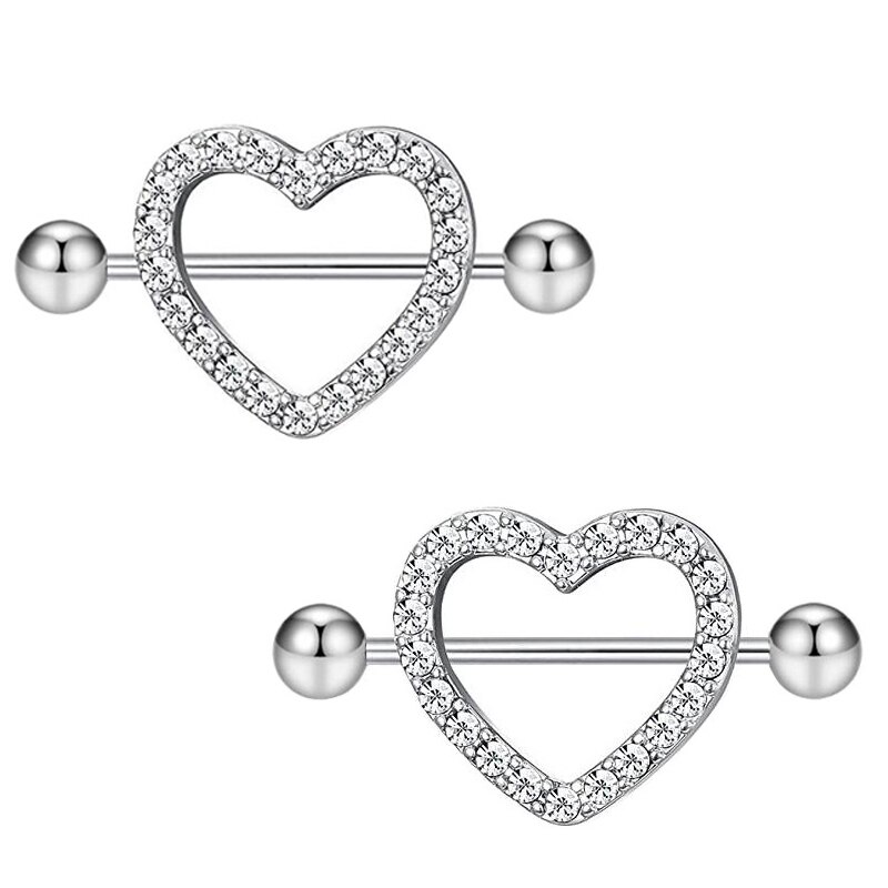 Piercing de acero de titanio con escudo para pezón para mujer, 14G de circonita, mancuerna de corazón, Piercing de vientre, anillos para pezón, joyería corporal, Sexy: 7