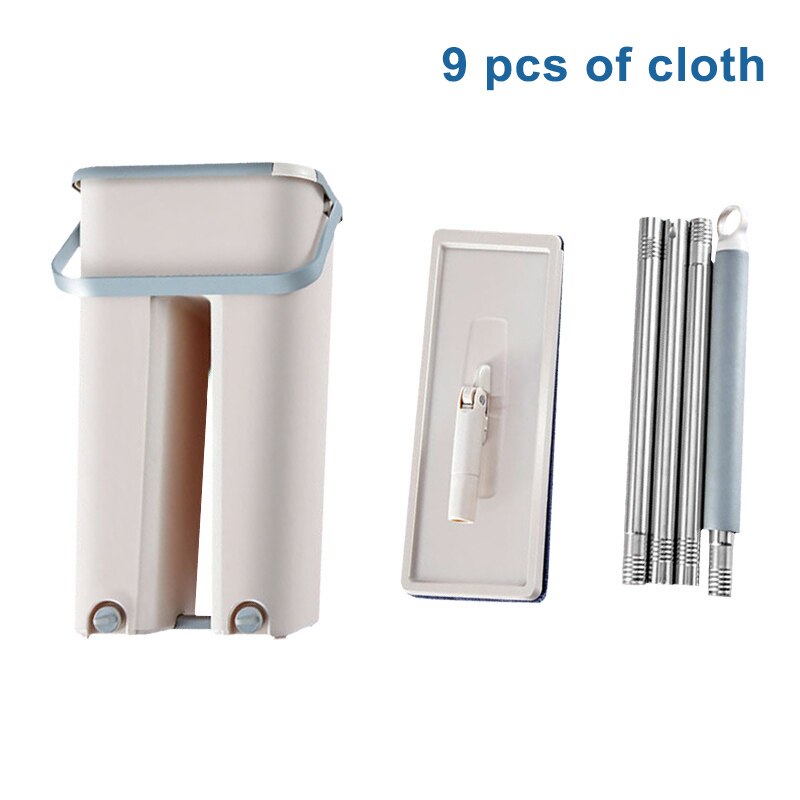 Microfiber Flat Floor Mop and Bucket Set Home Floor Cleaning System with Washable Flat Fiber Mop Pads MSU88: with 9 pcs of cloth