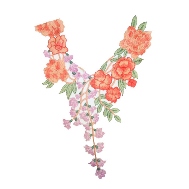 Costura con bordado de encaje de flores para ropa, apliques Diy, accesorio adhesivo para cuello de encaje para escote, parche para Scrapbooking, ropa: Orange