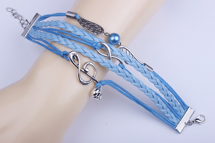 Schedel muziek symbool vleugels 8 woorden oneindig diy handgemaakte wax touw vrouwelijke armband