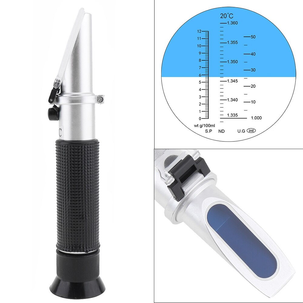 Handheld Adjustable Specific Gravity Refractometer 0-12g/ml 1.335~1.360nd 1.000~1.050sg Pipet Mini Screw Driver Manual Focusing