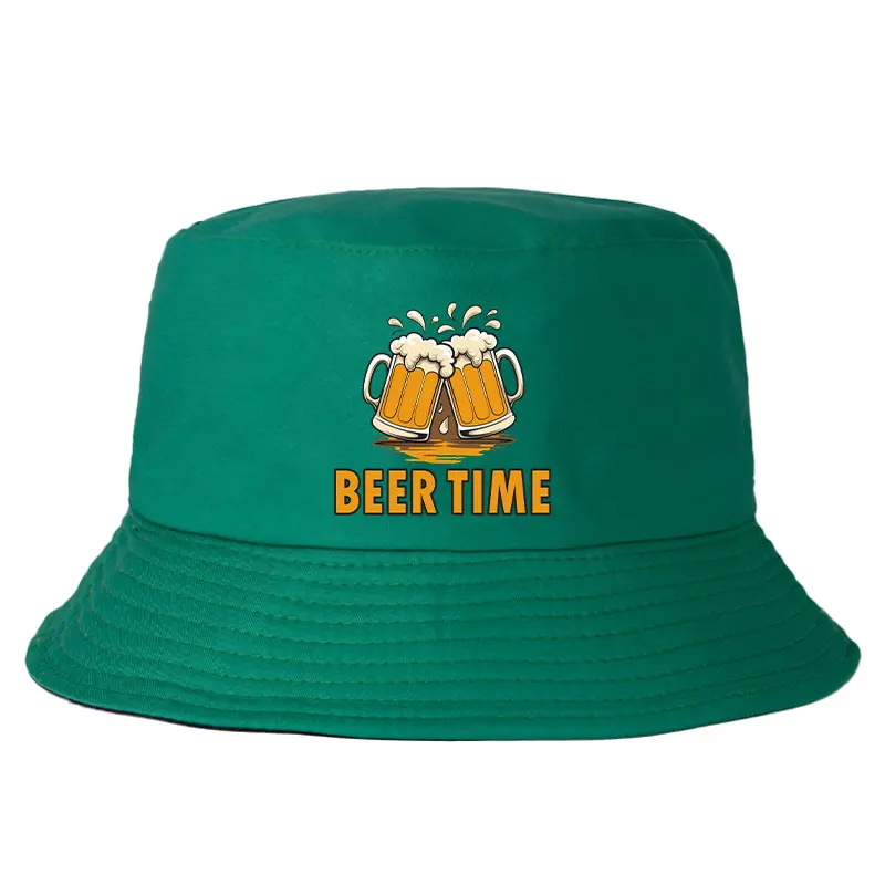 Beer Time Reversible Bucket Hat with Cheers Beer Mug Print Summer Fisherman Cap Men Women Outdoor Festival Beach Drinking Fun: green