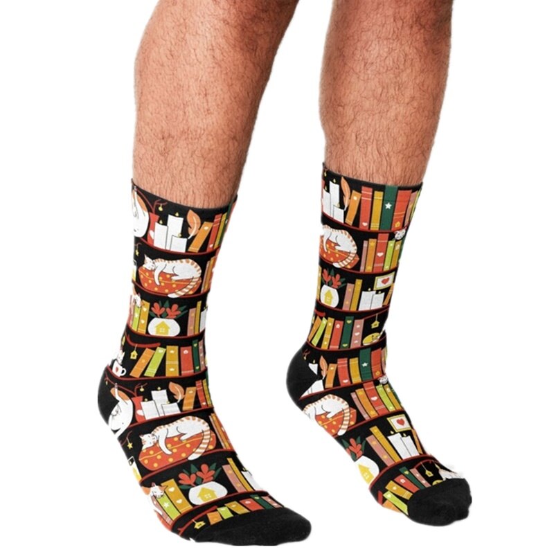 Grappige Mannen Sokken Maan Glow Night Strand Gedrukt Hip Hop Mannen Gelukkig Sokken Leuke Jongens Street Style Crazy sokken Voor Mannen: W81