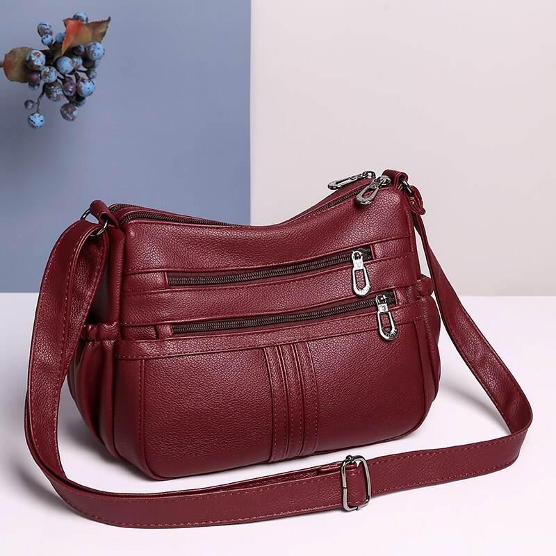 Vrouwen Schouder Messenger Bag Crossbody Handtassen En Portemonnees Zachte Pu Lederen Multifunctionele Boekentassen Zwart 2022: Bourgondië