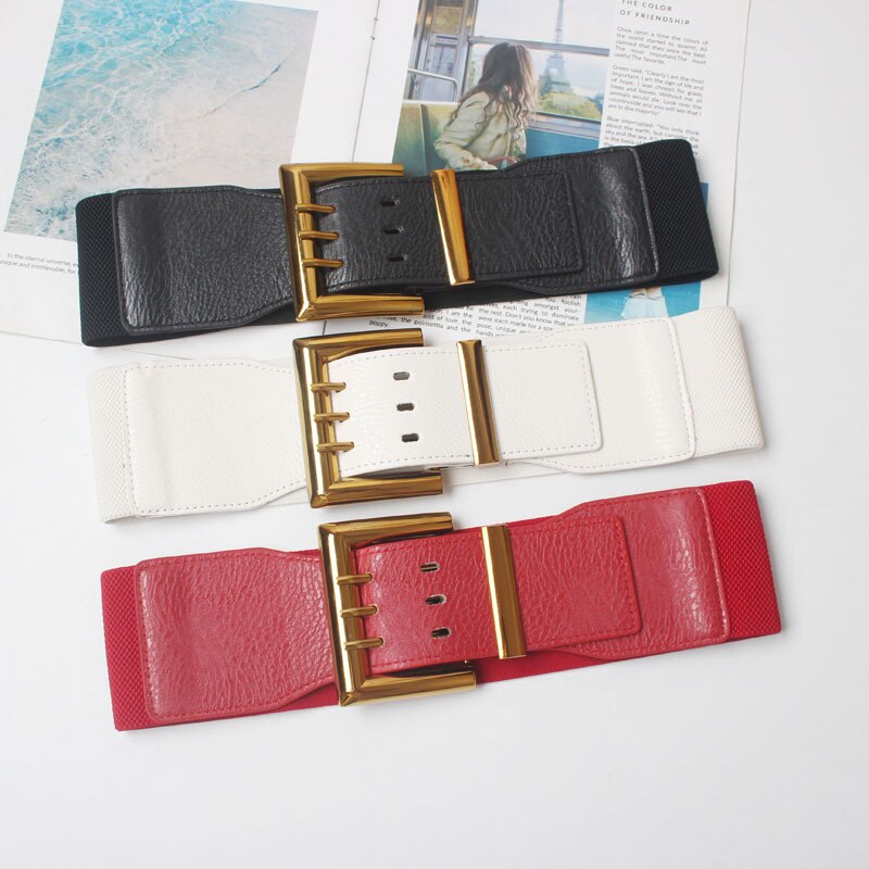 Cummerbunds golden three-pin Buckle elastic stretch waist seal female coat dress waist belt wide belts for women