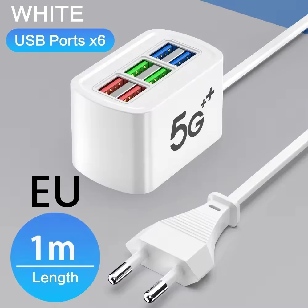 6 chargeur USB multiprise universelle charge rapide prise US/EU chargeur de téléphone prise adaptateur d'extension câble électrique prise de Table: Beige