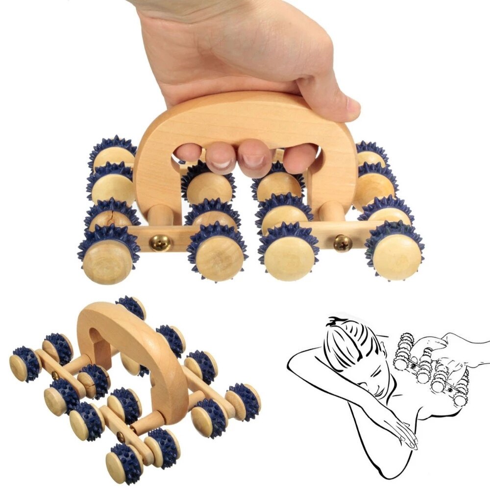 Rouleau à roulettes en bois à 16 roues, boule de massage pour le dos et le corps, outil de relaxation sain, en forme de roue