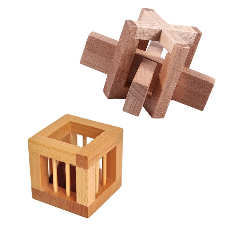 2pcs Wooden The Perplexing x In A Box Logic Puzzle Burr Puzzles Brain Teaser lectual Toy - Siege Lock & cage