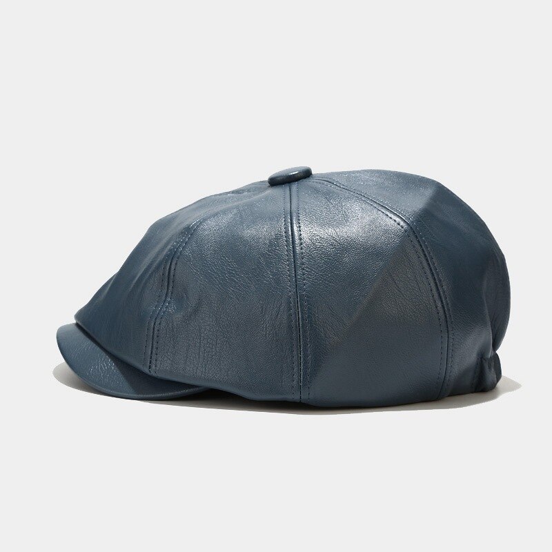 Retro PU Leather Octagonal Hats Women Street Newsboy Cap Ladies Casual Solid Painter Cap Female Bonnet casquette femme: Blue