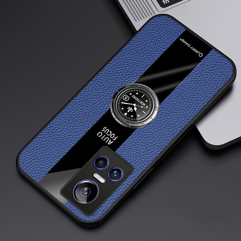 Funda Voor Realme Gt Neo 3 Case Car Holder Telefoon Cover Voor Realme Gt Neo 3 Case Luxe Lederen Zachte siliconen Shockproof Bumper: blue with stand