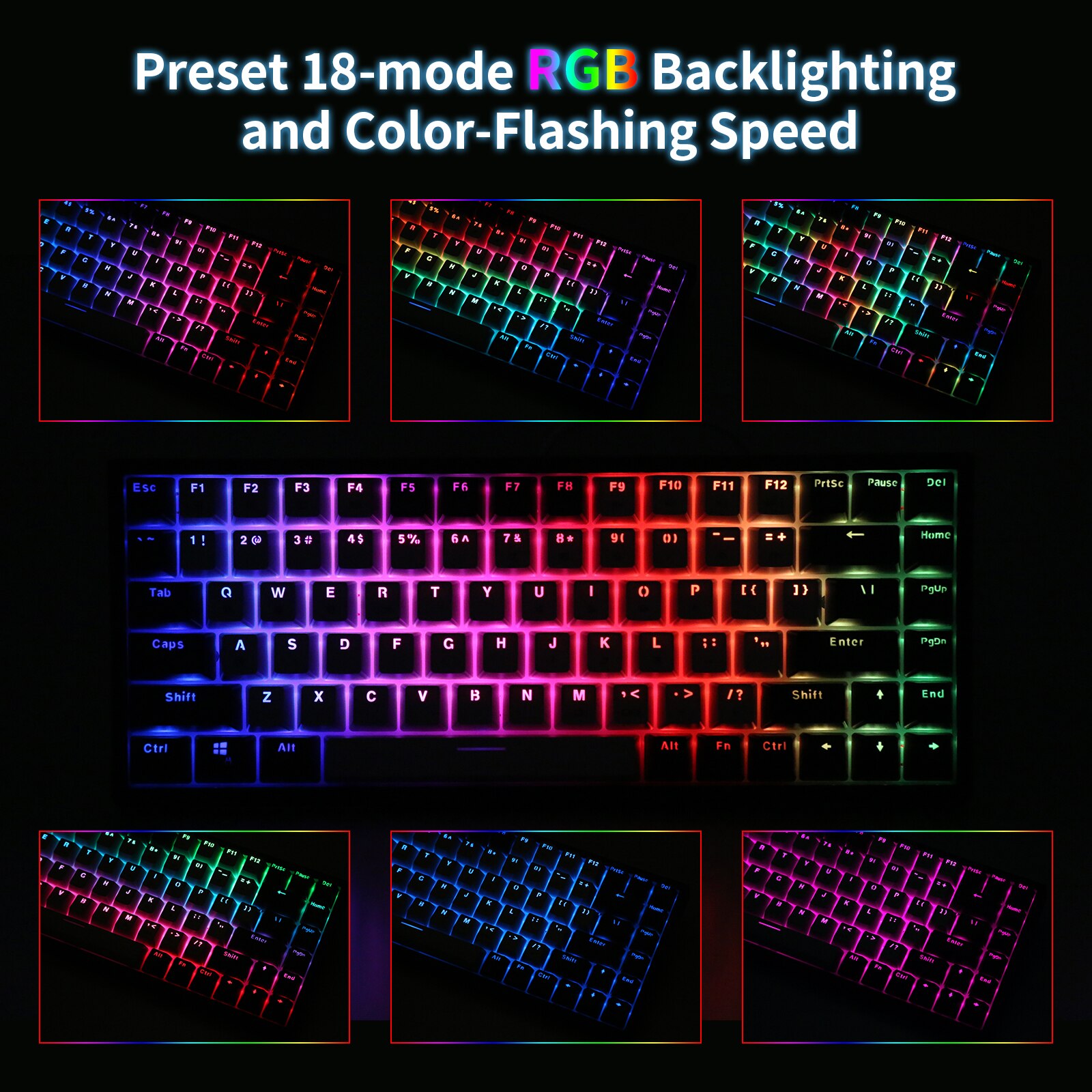 HUO JI CQ84 84 Key Mechanical Keyboard USB Wired RGB Gaming Mechanical Keyboard Support Bluetooth Red Blue Switch For Desktop