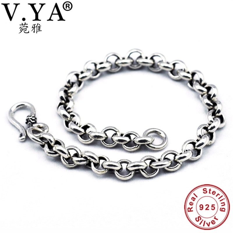 V. ya sólido 925 prata esterlina homens pulseiras pulseira de luxo masculino charme pulseiras 5mm masculino fino jóias presentes de aniversário