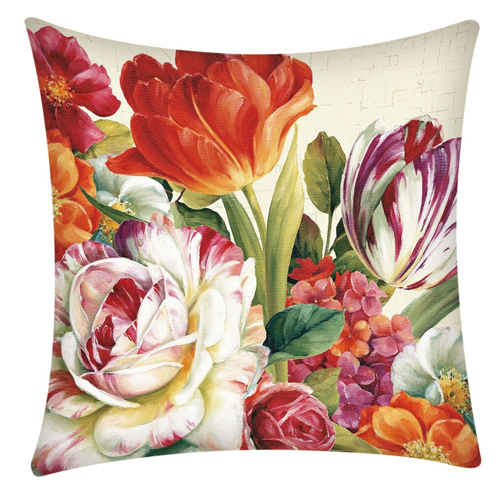 Cojín decorativo de estilo europeo para el hogar, funda de almohada para el sofá con flores rosas, estilo mediterráneo 1.588: D