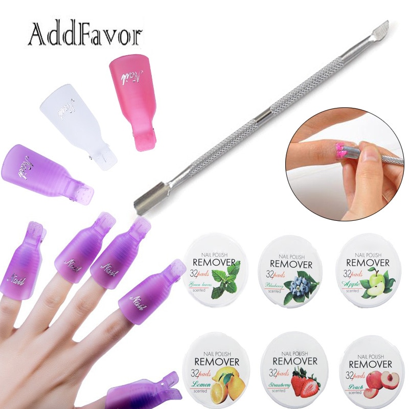Addfavor negle skønhedsværktøj sæt negle neglebånd pusher manicure frugt neglelakfjerner cap klip makeup servietter bomuldstilbehør