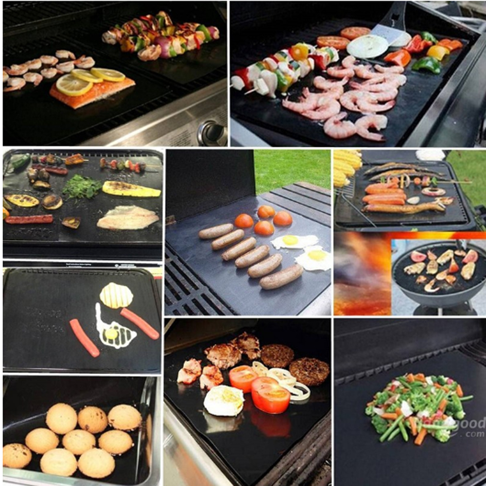 Barbecue paper Non-stick BBQ Grill Mat Barbecue Baking Liners Reusable Teflon Sheets baking mat 3 pcs each set black