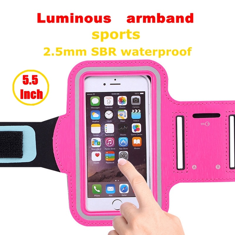 5.5 Inch SBR Waterproof Arm Band Phone Case On Hand For iphone XR XS MAX 7 8 6 6S Plus A Case For Phone Sport Luminous Handphone