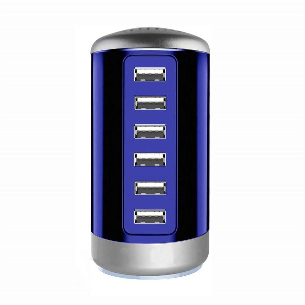 Cargador USB de 6 puertos, estación de carga múltiple, con acoplamiento Universal, para teléfono móvil, escritorio, hogar: blue