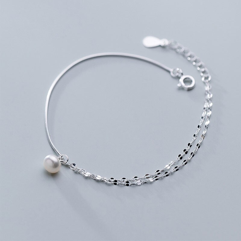 Doppel schicht 925 Sterling Silber Fußkettchen für Frauen Mädchen Charme Barfuß Perle Knöchel Kette Bein Armbinde Femme Strand Fuß Schmuck: Anklets