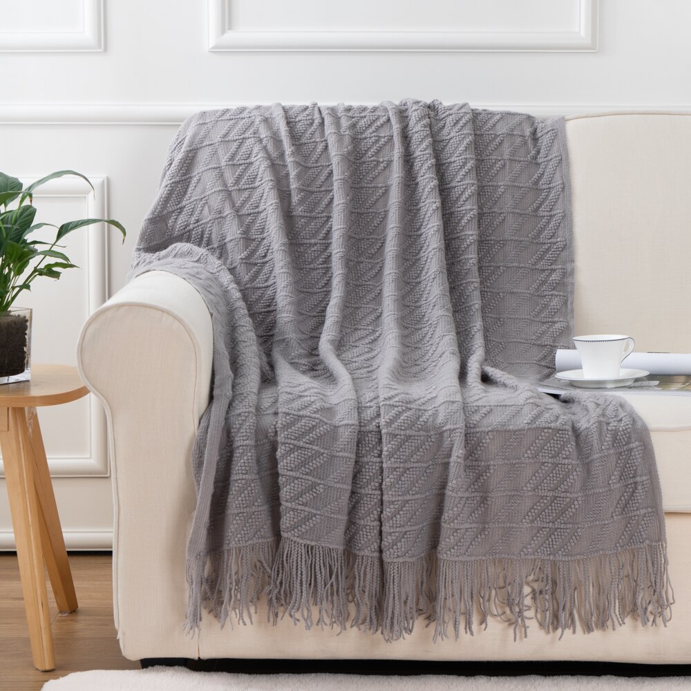 Battilo strikket kastet diamant mønster tæppe til sofa stol seng dekoration , 130 x 170cm: Grå