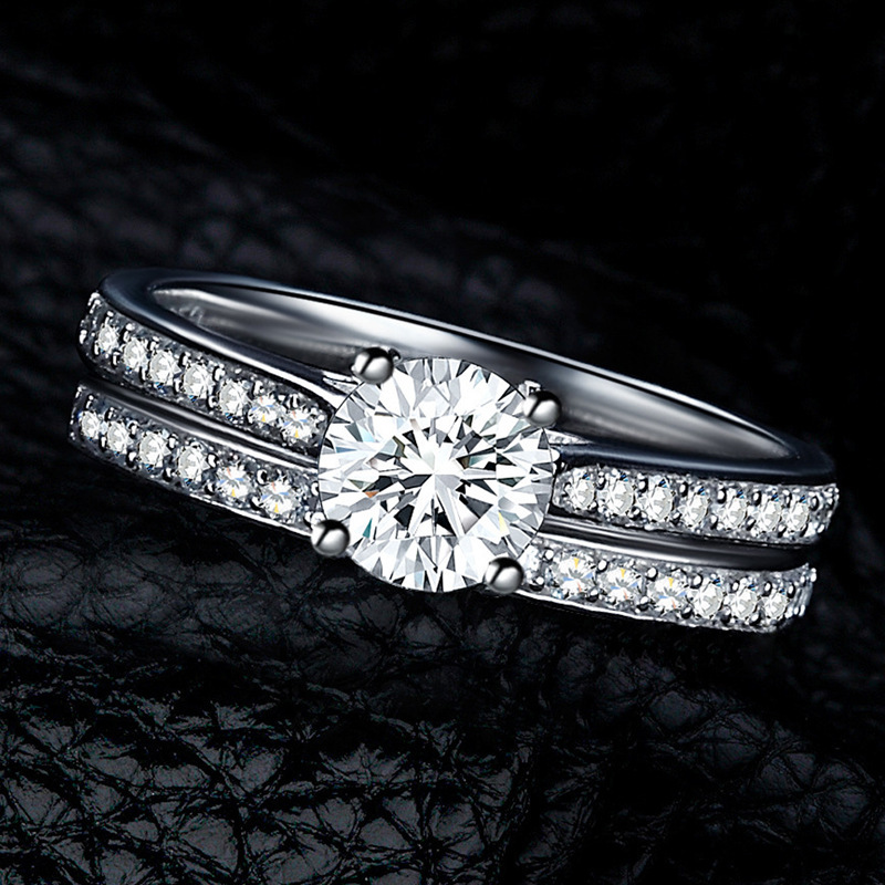 Simple white gold Luxury 2 Piece Bijoux Wedding Lovers Rings Set Cubic Zirconia Jewelry for Women Party As