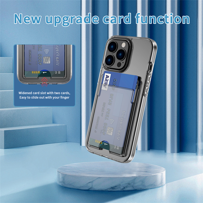 Funda transparente de lujo con ranura para tarjetas, carcasa dura de acrílico transparente a prueba de golpes para iPhone 16, 15, 14, 12, 11, 13 Pro Max Plus, XR