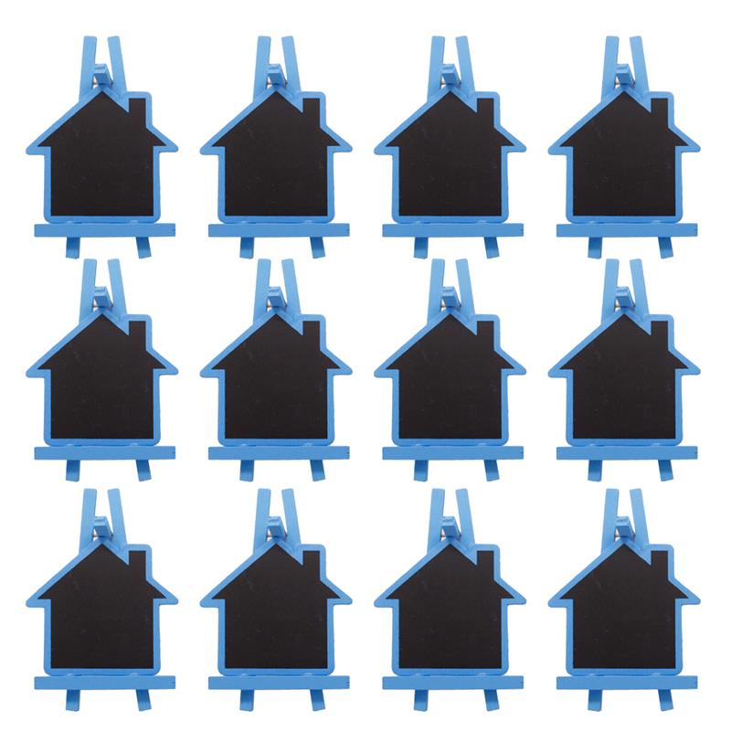 12Pcs Wedding Krijtbord Cartoon Huis Vorm Bericht Krijtbord Mini Krijtbord: Blue
