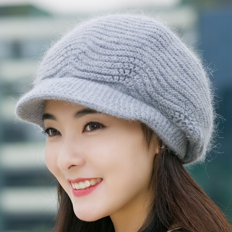 Kvinder pige efterår vinter kasket udendørs fløjl varm vild strik uld hætter tidevand hatte stilfulde hætter ensfarvet hatte: Grå