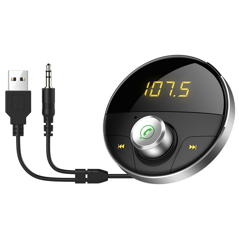 Bluetooth AUX Handsfree Car Kit 3.5mm Jack Audio MP3 Player Wireless FM Transmitter Auto SpeakerPhone Carkit USB Adapter: Gray