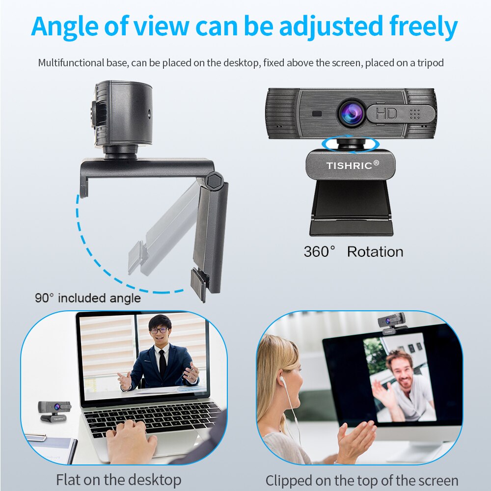 TISHRIC T200 Webcam Full HD 1080p videocamera Web con microfono riduzione del rumore per PC Laptop Webcam Autofocus