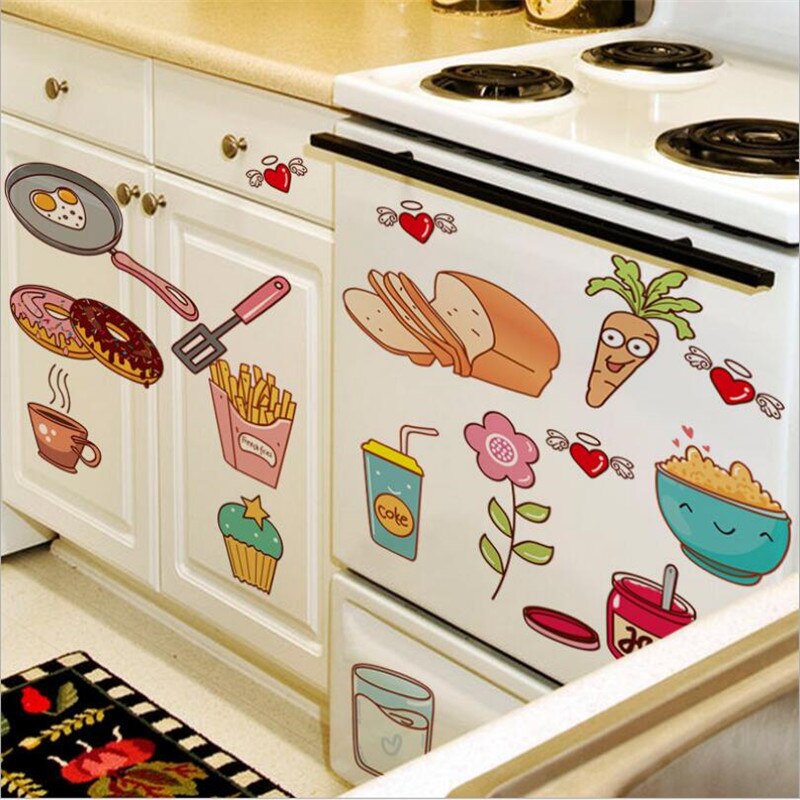 1PCS Cartoon DIY Kitchen cabinet stickers for Kitchen Refrigerator Door wall Stickers Decorative Stickers Food Fruit