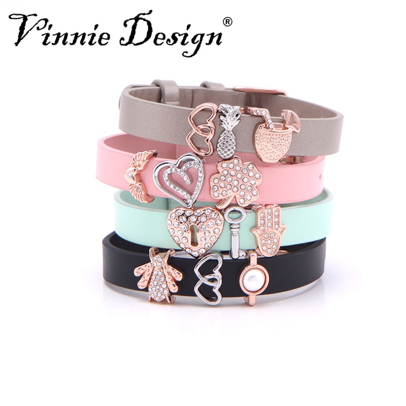 Vinnie design cor sólida pulseiras de couro wrap pulseiras com diy slide encantos jóias femininas
