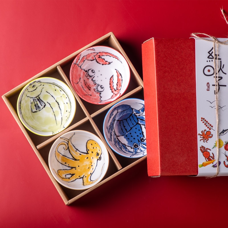 Japanese Ceramic Tableware Set Box Rice Soup Noodle Salad Bowl Seasoning Small Bowl Hand-painted Underglaze Candy Bowl